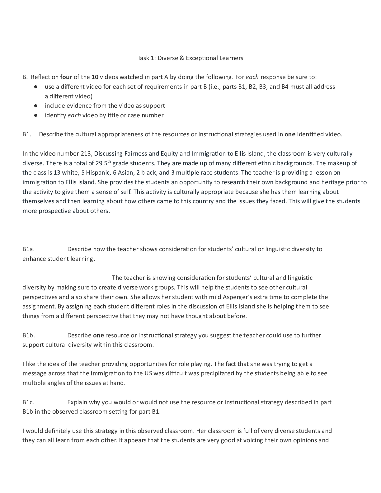 Preview image of C847 Task 1_2nd Draft.docx    Task 1: Diverse & Exceptional Learners  B.  Reflect on four document